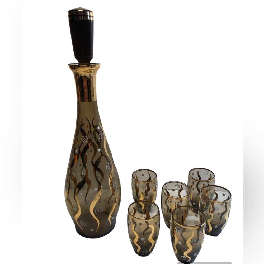 Vintage Mind Century Bohemian Decanter With 6 Glasses